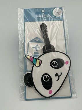 Urban Outfitters Panda Unicorn Silicone Luggage Tag - White with Multicolor Horn